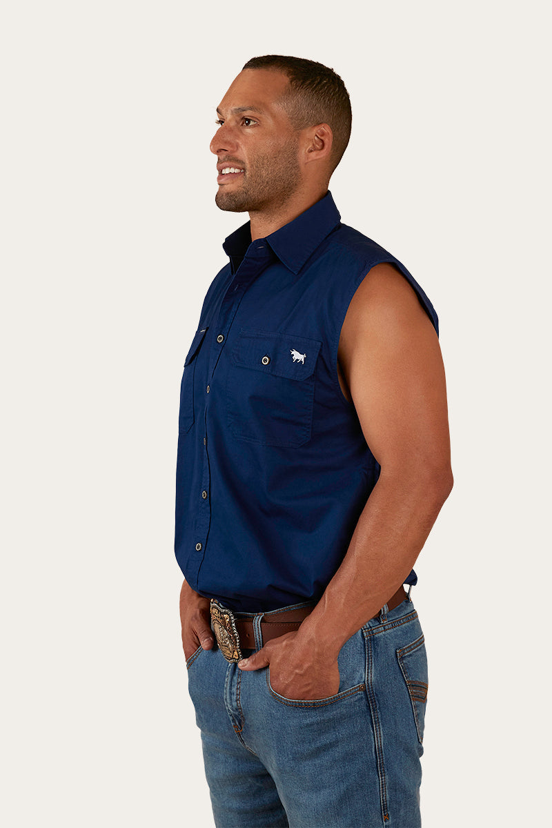 Rob Roy Mens Sleeveless Full Button Work Shirt - Navy