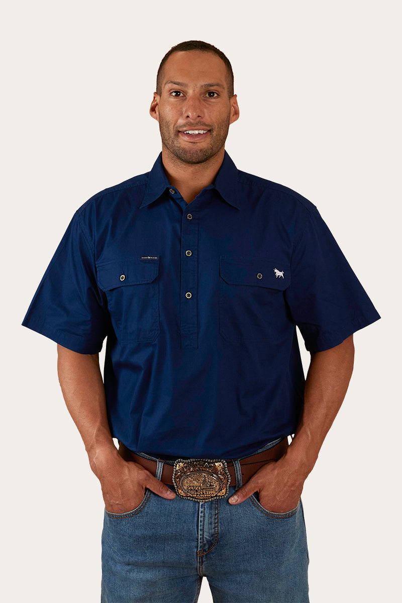 Pack Saddle Mens Short Sleeve Half Button Work Shirt - Navy