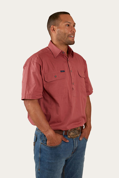 Pack Saddle Mens Short Sleeve Half Button Work Shirt - Dusty Rose