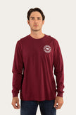 Signature Bull Mens Loose Fit Long Sleeve T-Shirt - Burgundy/White