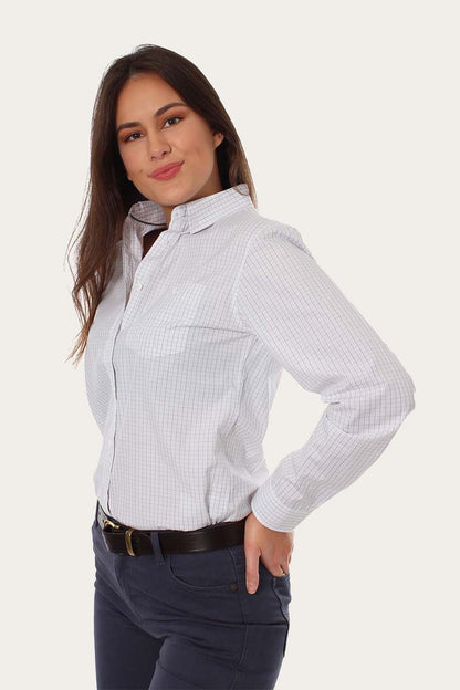 Territory Womens Check Dress Shirt - White/Blue