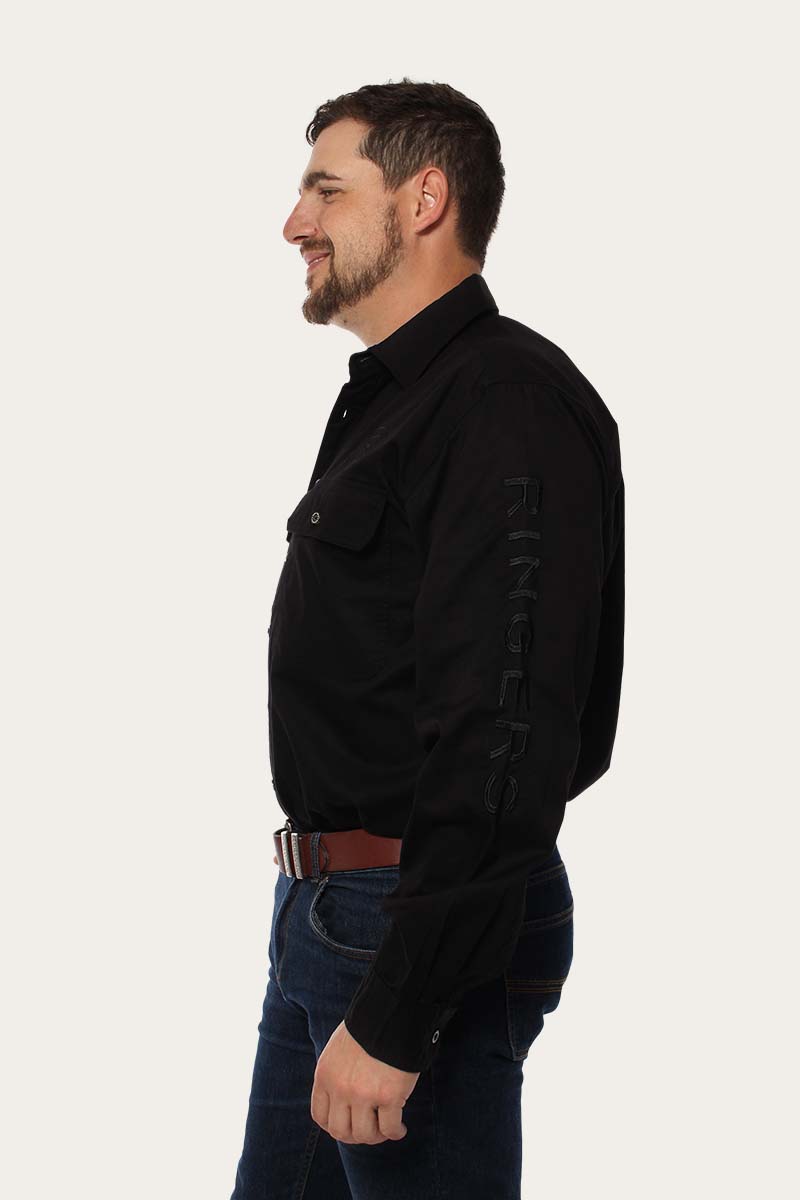 Hawkeye Mens Full Button Work Shirt - Black/Black