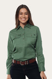 Pentecost River Womens Half Button Work Shirt - Cactus Green