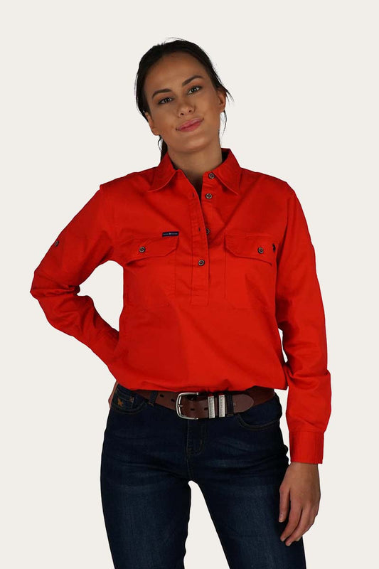 Pentecost River Womens Half Button Work Shirt - Red