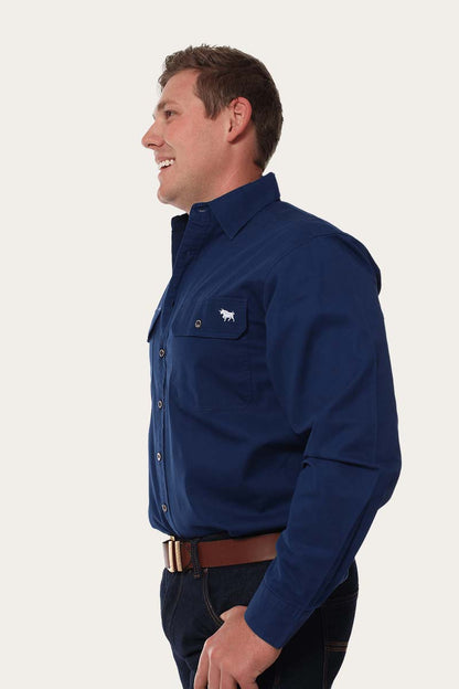 King River Mens Full Button Work Shirt - Navy