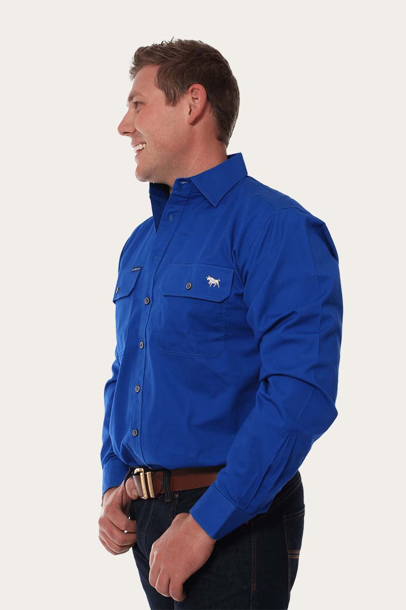 King River Mens Full Button Work Shirt - Royal Blue