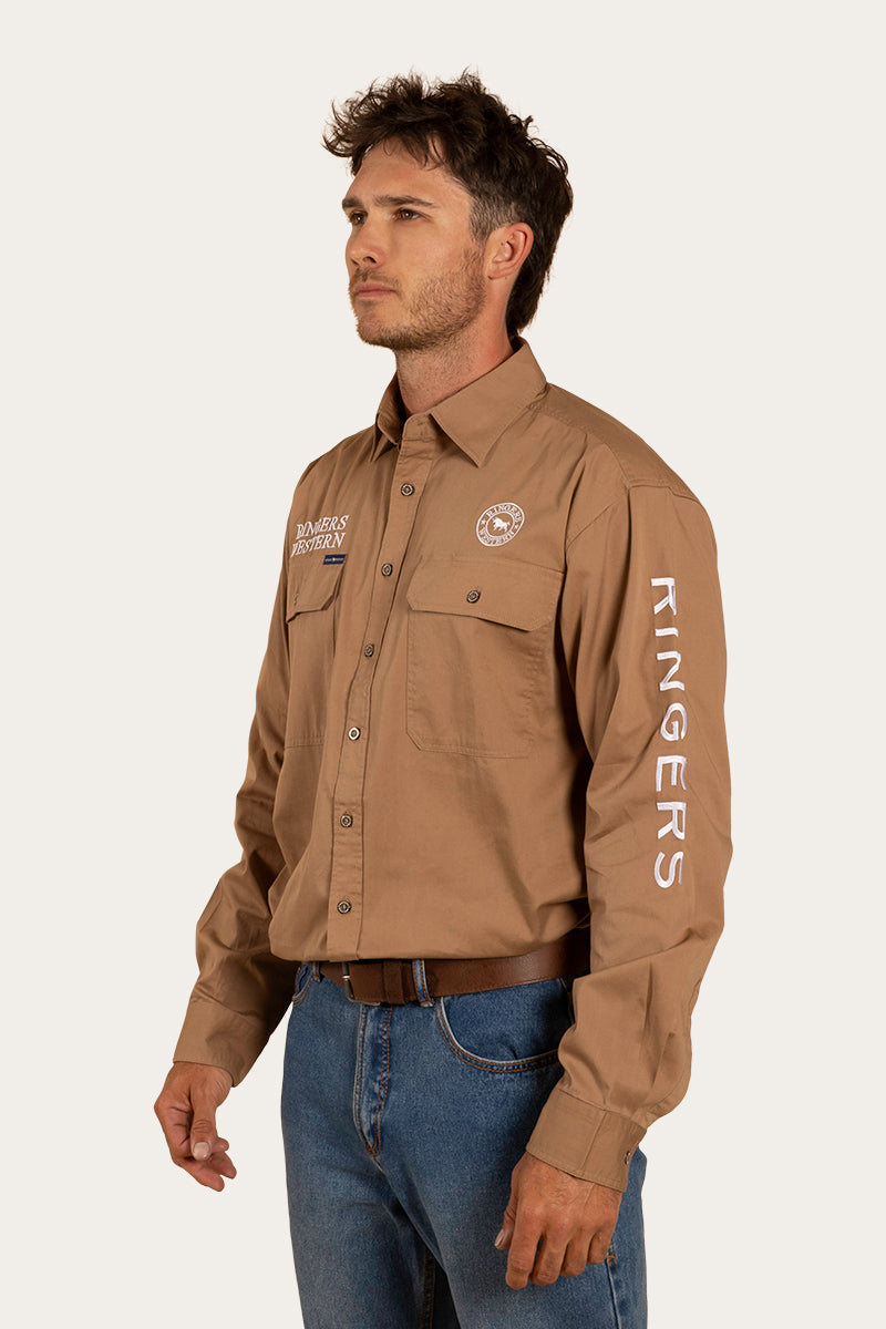 Hawkeye Mens Full Button Work Shirt - Clay/White