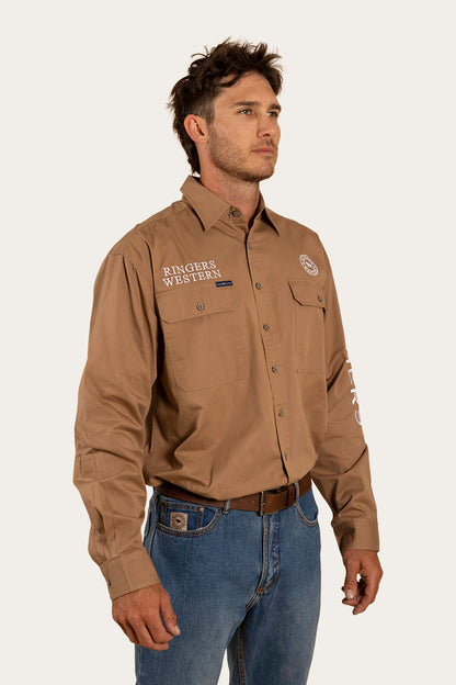 Hawkeye Mens Full Button Work Shirt - Clay/White