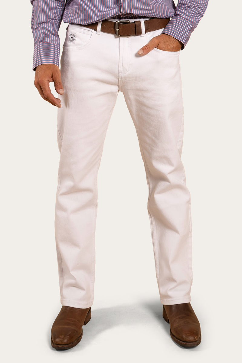 Muster Mens Slim Straight Fit Jeans - White