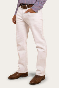 Muster Mens Slim Straight Fit Jeans - White