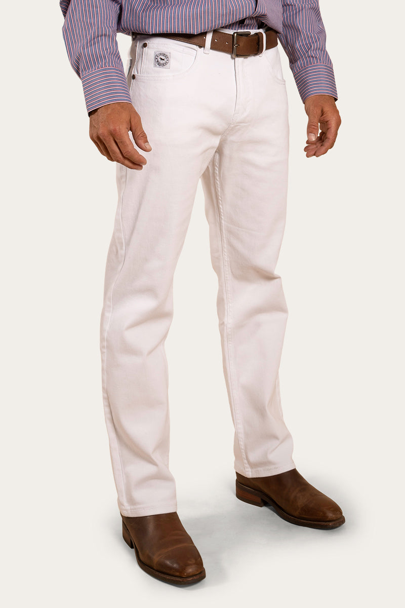 Muster Mens Slim Straight Fit Jeans - White