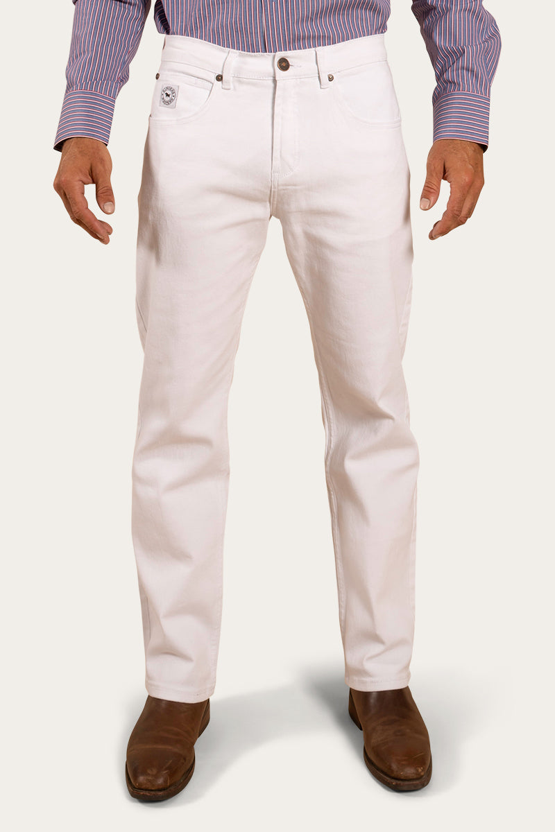 Muster Mens Slim Straight Fit Jeans - White