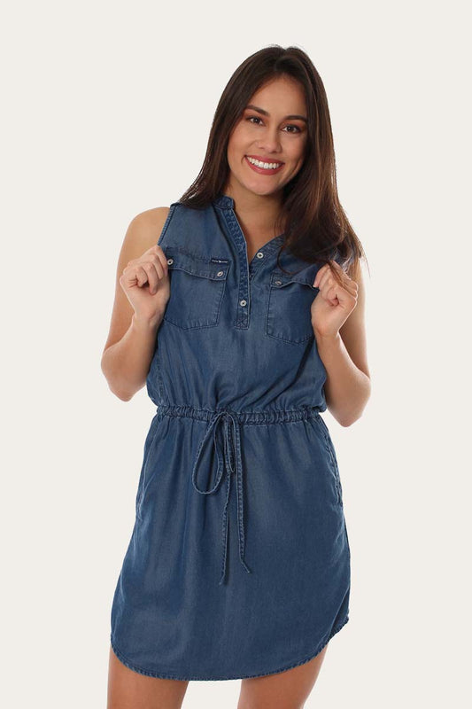 Susanna Womens Tencel Sleeveless Dress - Chambray Blue