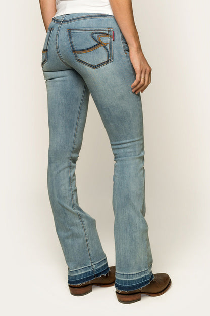 Billie Womens Mid-Rise Bootleg Jeans - Light Blue