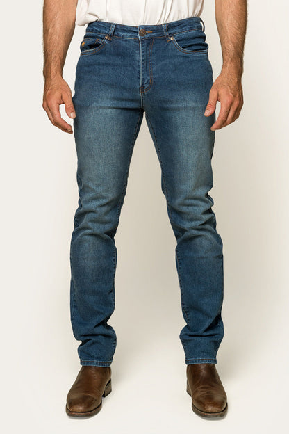 Burke Mens Tapered Slim Leg Jeans - Mid Blue