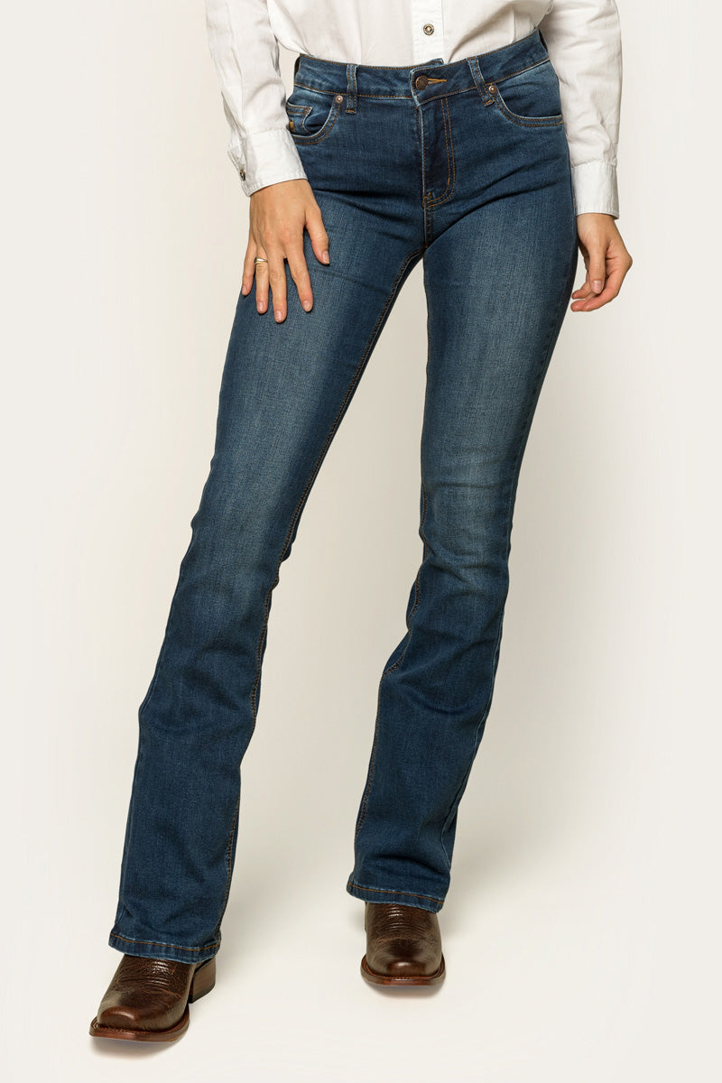 Katherine Womens Mid-Rise Bootleg Jeans - Classic Blue