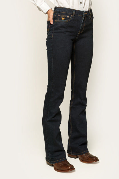 Katherine Womens Mid-Rise Bootleg Jeans - Dark Blue