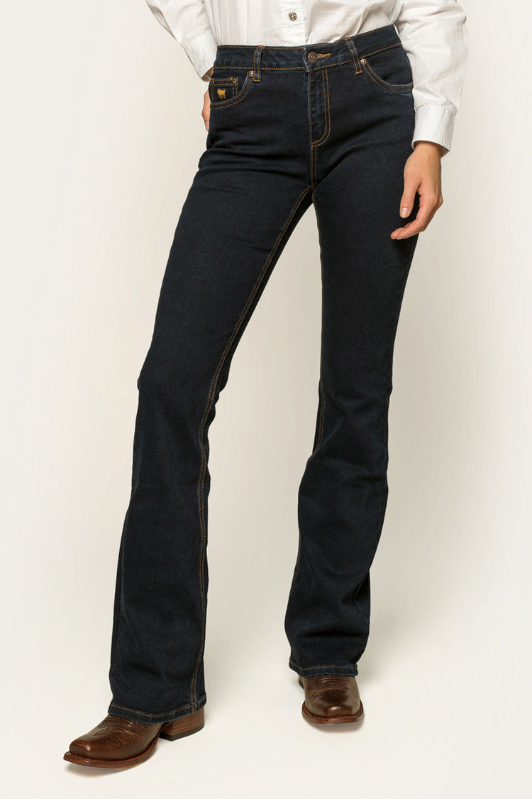 Katherine Womens Mid-Rise Bootleg Jeans - Dark Blue