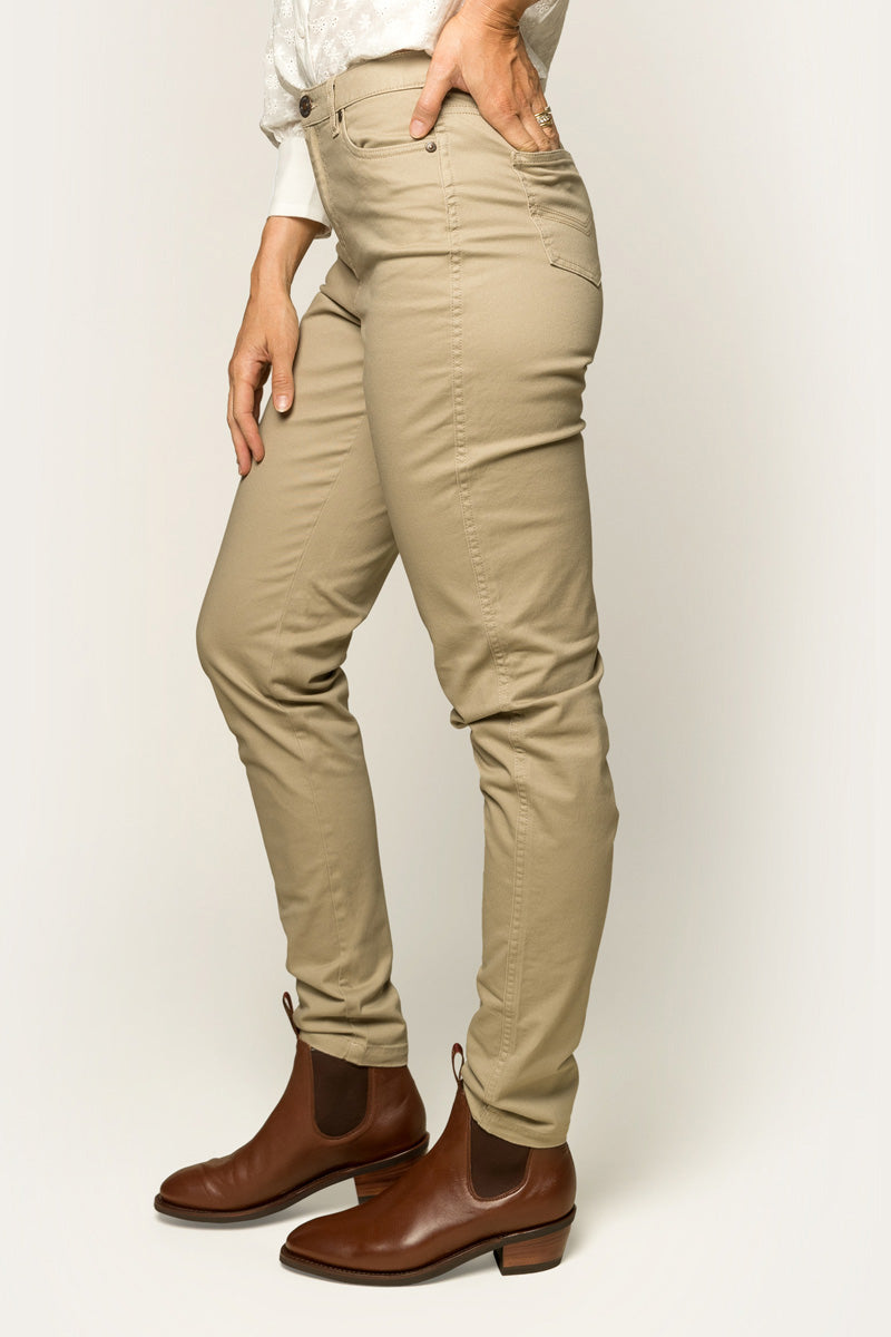 MacKenzie Womens 5 Pocket Stretch Drill Jeans - Khaki