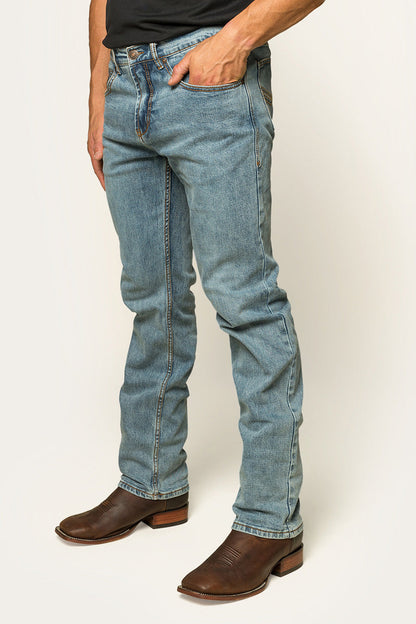 Muster Mens Slim Straight Fit Jeans - Light Wash Blue