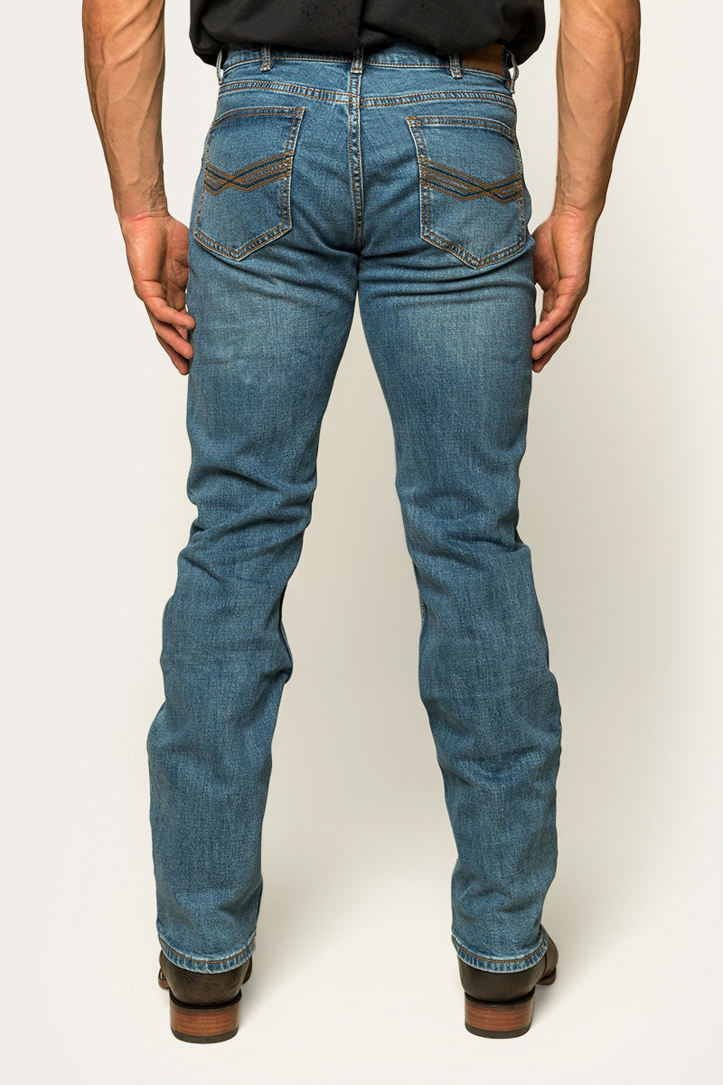 Muster Mens Slim Straight Fit Jeans - Mid Wash Blue