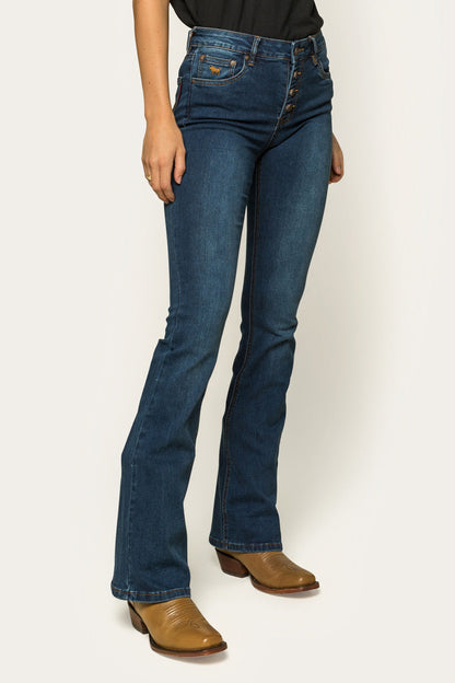 Selina Womens Mid-Rise Bootleg Jeans - Classic Blue